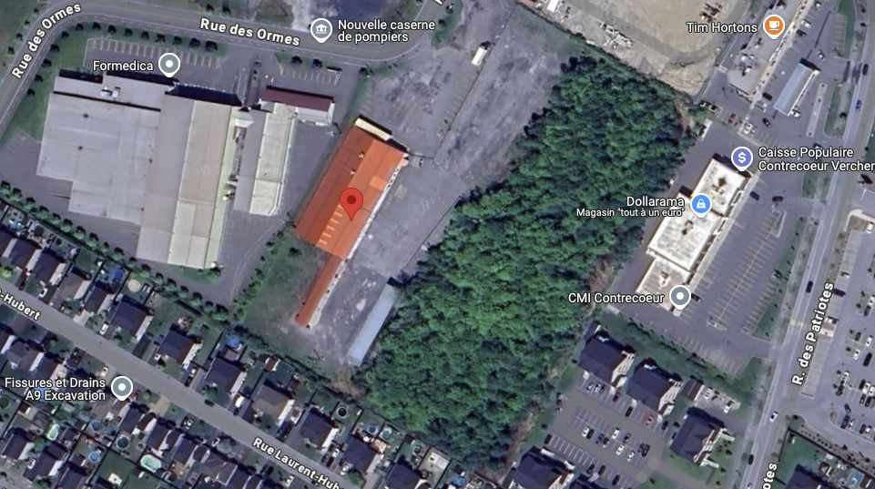 Vue aérienne du terrain de l'ancien RONA de Contrecoeur, crédit photo : Google Map