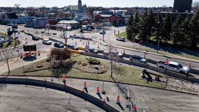 Vue de l'entrée du Pont Turcotte durant les réparation du Pont Turcotte. Crédit photo : Sorel-Tracy Info (STI) / Philippe Manning