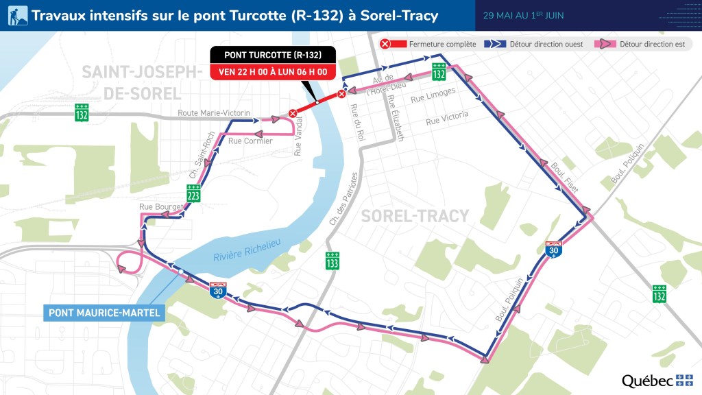 Détours à prévoir - Pont Turcotte