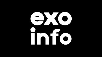 EXO info logo: bold white text on a black background, with 'exo' on top and 'info' below.
