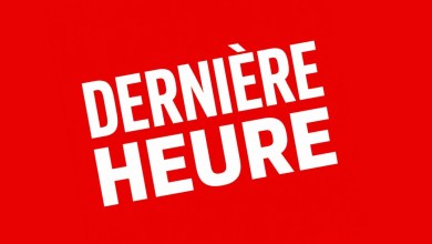 French breaking news banner: bold white text 'DERNIÈRE HEURE' on a red diagonal background.