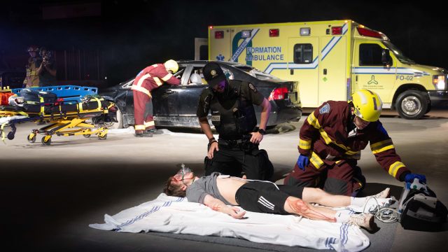 Simulation d'accident routier, Crédit photo Philippe Manning / Sorel-Tracy Info Simulation d'accident routier, Crédit photo Philippe Manning / Sorel-Tracy Info